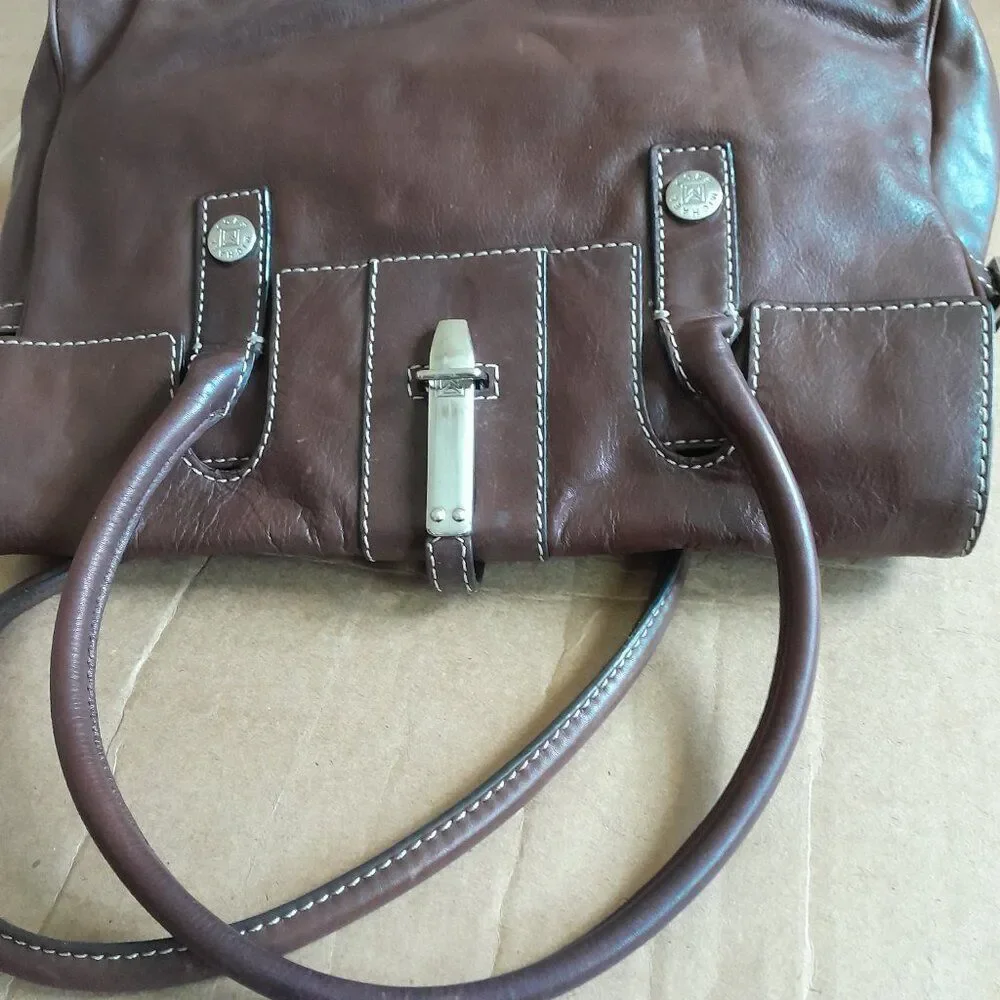 Michael Kors Brown Patent Leather Shoulder Bag Satchel Width 14in.